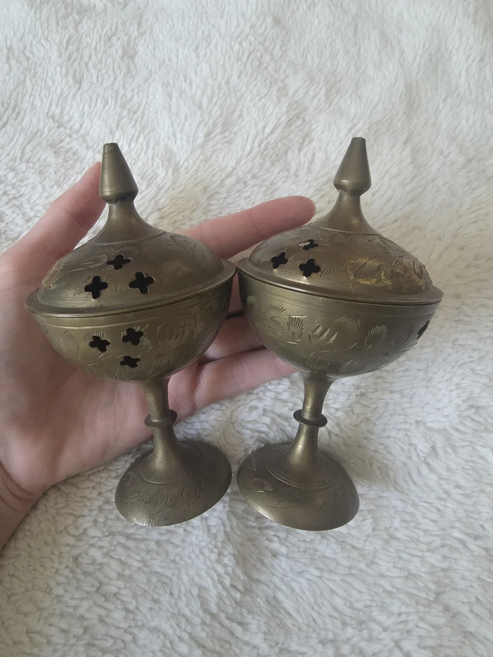 Vintage Goblet Style Brass Incense Burners Set Of 2